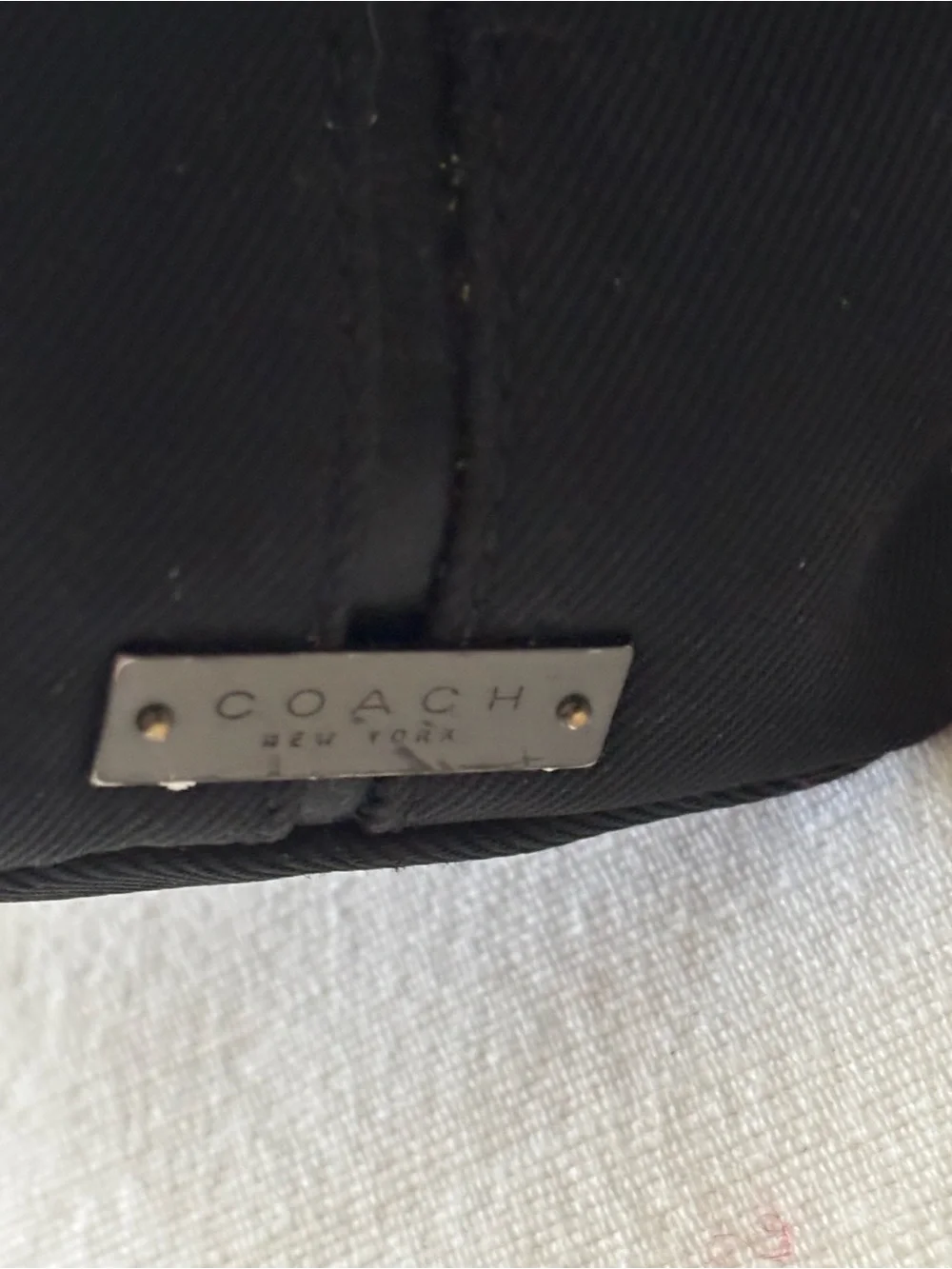 Coach Classic Women’s Laptop/Black Canvas Tote with Smooth Leather Handles.